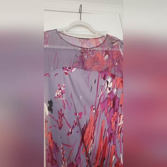 Elie Tahari Silk Dress Floral Lavender Orange Pink - Picture 2 of 7